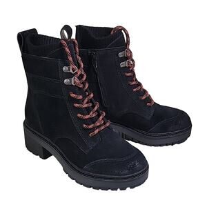 Zodiac Chance Black Leather Lace Up Side Zip Combat Ankle Boots Womens 5.5 NEW